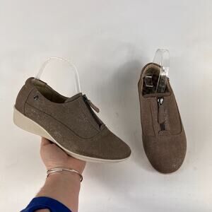 Revere Tangier Zip Loafer women's size 8 taupe metallic leather zip shoes